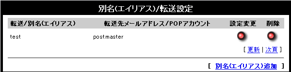 エイリアス転送設定